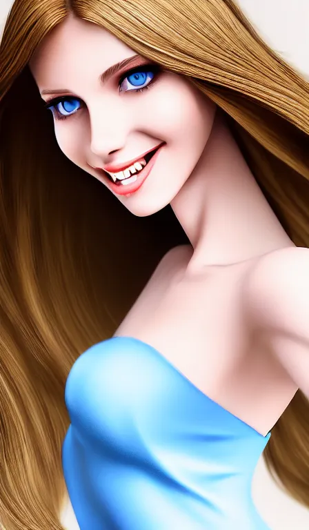 Prompt: professional digital art of a white incredibly !!!!attractive!!!! smiling woman with light brown hair blue eyes, front view, facing camera, wearing tight red dress, very attractive, beautiful face, impressive, smiling, Canon 40mm view, HD, 4k, well composed, best on artstation, cgsociety, wlop, epic, stunning, gorgeous, intricate detail, much wow, masterpiece,