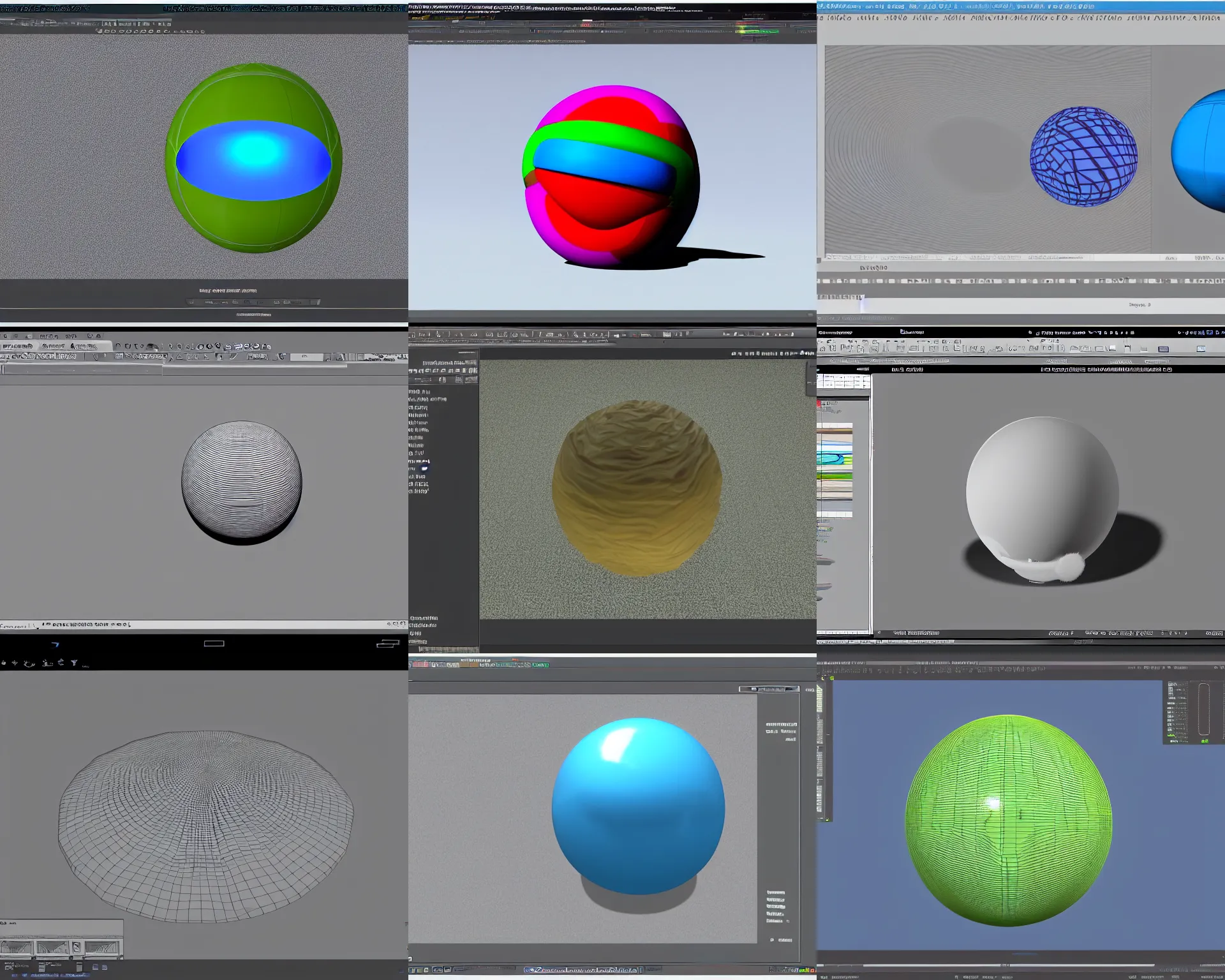 Prompt: 1990s 3D modeling software interface screenshot, sphere in the middle of the ground plane