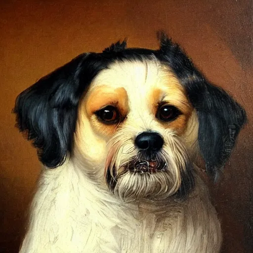 Prompt: painting of cute dog in style of rembrandt van rijn