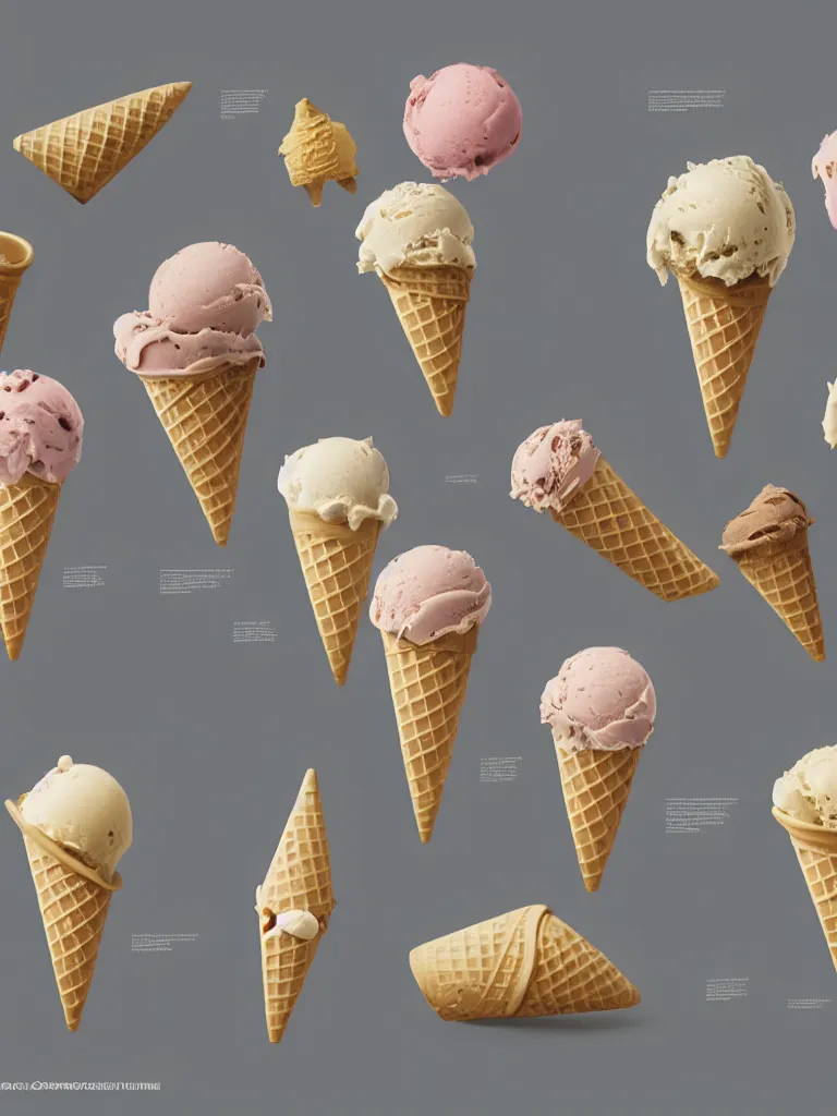 Prompt: ice cream cones, by concept artists, blunt borders, rule of thirds, beautiful light