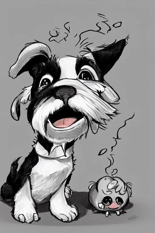 Image similar to cute jack black and white russel terrier scratching his ear, large round eyes, living room, sketch, concept art, game art, character sheet, character design, sketch by cory loftis and bill schwab