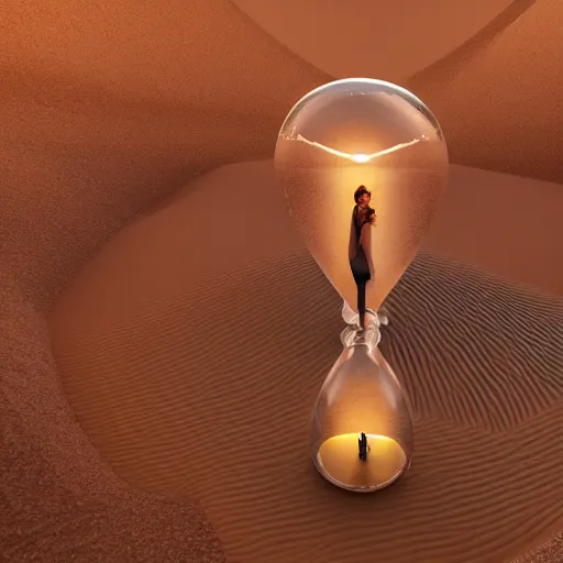 Prompt: cinema 4D render, A24!film cinematography, POV inside an hourglass looking up into the falling sand, trapped inside an hourglass, sand, time, deserted sand, glass, inside view, humanoid pov, intricate artwork by Tooth Wu and wlop and beeple. octane render, trending on artstation, greg rutkowski very coherent symmetrical artwork, depth field, unreal engine, cinematic, hyper realism, high detail, octane render, 8k