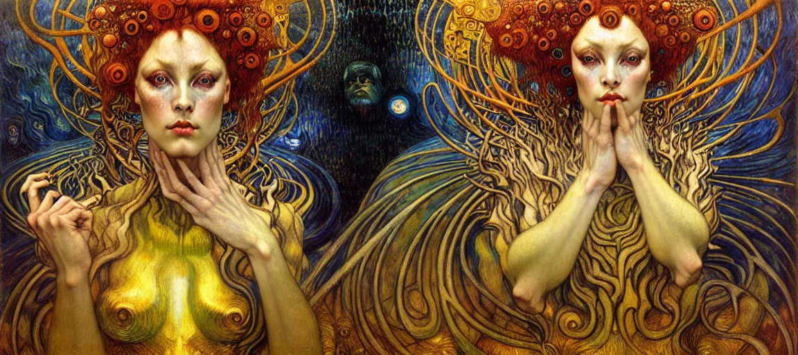 Image similar to Divine Chaos Engine by Karol Bak, Jean Delville, William Blake, Gustav Klimt, and Vincent Van Gogh, symbolist, visionary