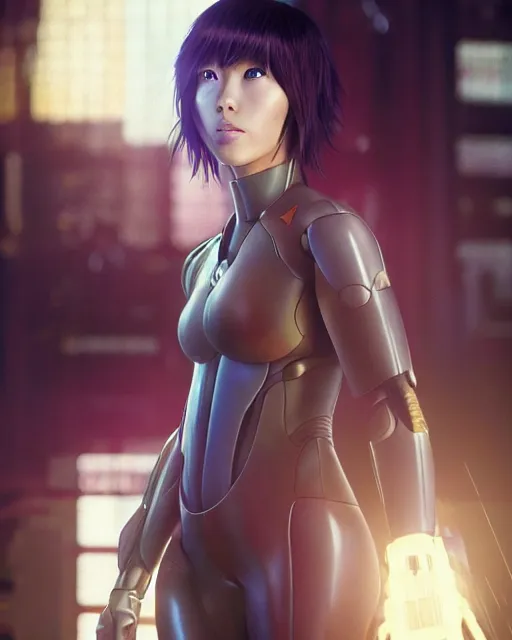 Image similar to weta disney pixar movie still portrait photo of motoko kusanagi the major ghost in the shell : : as cyborg woman by pixar : : by weta, wlop, ilya kuvshinov, rossdraws, artgerm, maxim cover, octane render, anime, octane render, 3 d, volumetric lighting, anti aliasing, raytracing : :