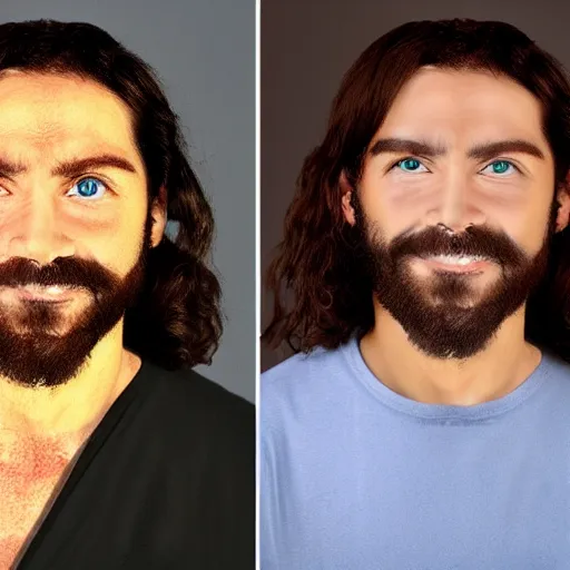 Prompt: a before and after photo of Jesus Christ