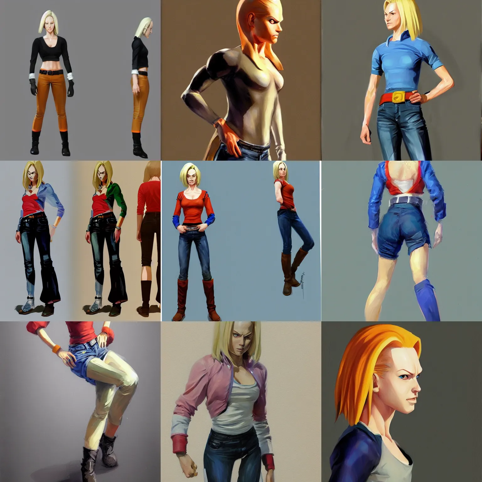 Prompt: realistic android 18, full body,Greg manchess concept art, trending on artstation