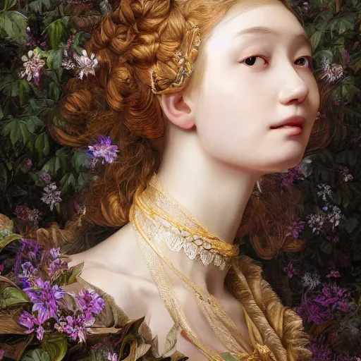 Image similar to A masterpiece ultrarealistic ultradetailed portrait of a Incredibly beautiful maid baroque renaissance girl with Giant shinig Diamond in the forest. medium shot, intricate, elegant, highly detailed. trending on artstation, digital art, by Stanley Artgerm Lau, WLOP, Rossdraws, James Jean, Andrei Riabovitchev, Marc Simonetti, Yoshitaka Amano. background by James Jean and Gustav Klimt, light by Julie Bell, 4k, porcelain skin.