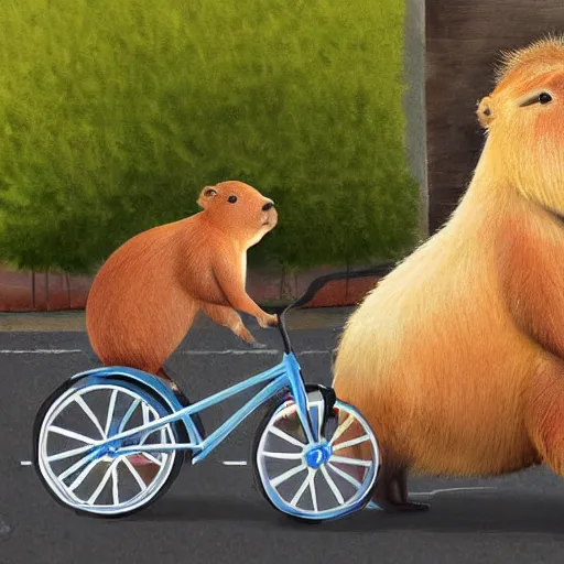 Image similar to capybara riding a tricycle, digital art