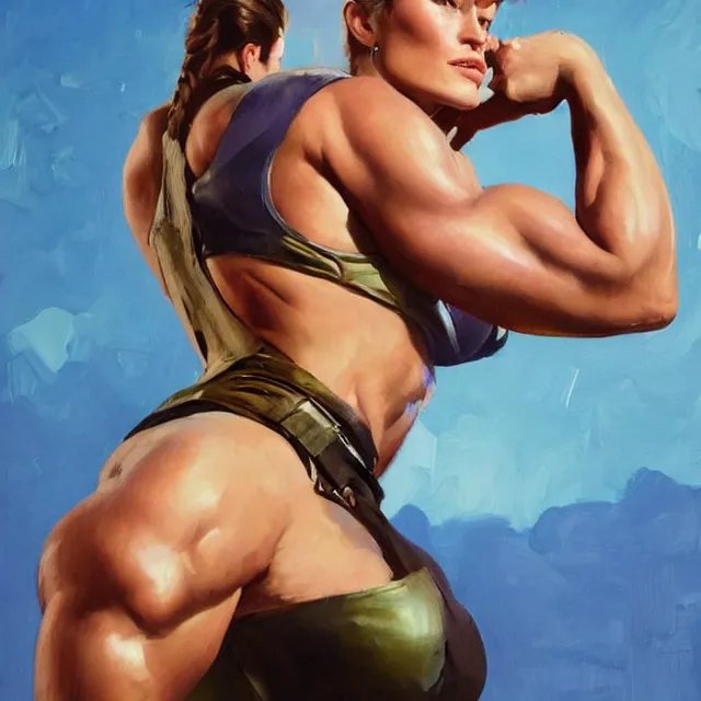 Image similar to greg manchess portrait painting of confident keira knightley as beautiful thick female bodybuilder zarya from overwatch, medium shot, asymmetrical, profile picture, organic painting, sunny day, matte painting, bold shapes, hard edges, street art, trending on artstation, by huang guangjian and gil elvgren and sachin teng