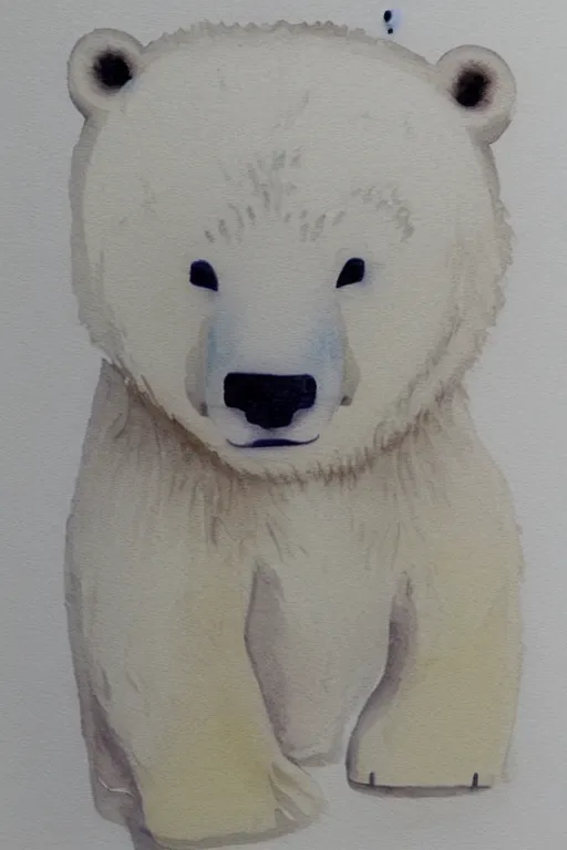 Image similar to a cute anime polar bear holding a porcelain, watercolor, white background, lovely