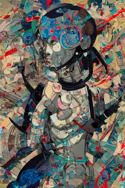 Prompt: what stable diffusion looks like, japanese cyborg, collage, art mixed, enchanting, part by james jean, part by ross, train dramatic, lighting higly, 8 k, vibrant