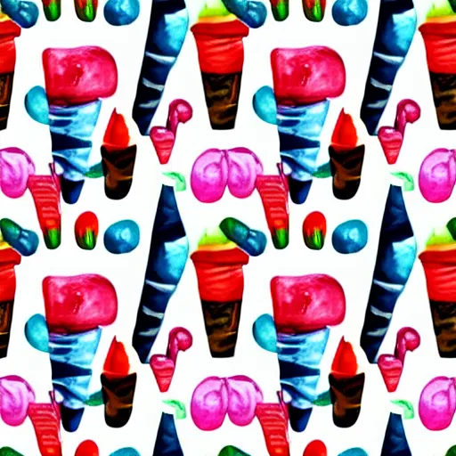 Prompt: repeating pattern seamless. watercolor. icecream, cone, candy minimalism