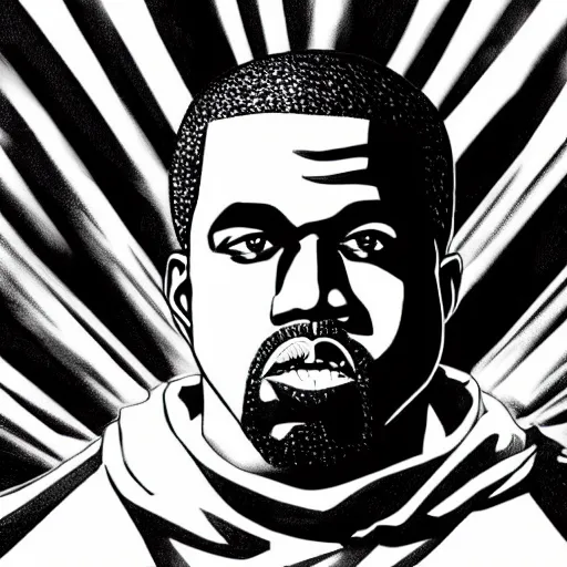 Image similar to manga panel of kanye west in the style of kentaro miura, 8 k, 4 k, masterpiece, trending on artstation