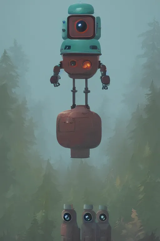 Image similar to Cute little robot lost in the forest art style by Simon Stålenhag, , trending on artstation, artstationHD, artstationHQ, 4k, 8k