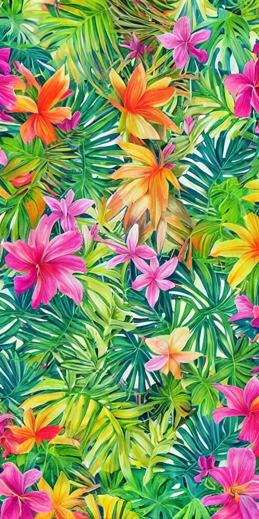 a wall painting of tropical plants and flowers by lisa | Stable ...