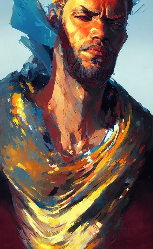 Prompt: a beautiful artwork illustration, close-up portrait of a king, high contrast, high contrast, high contrast, vibrant colors, vivid colors, high saturation, by Greg Rutkowski and Jesper Ejsing and Raymond Swanland, featured on artstation, wide angle, vertical orientation