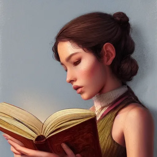 Image similar to village girl reading a book, cinematic, intricate, elegant, highly detailed, digital painting, artstation, concept art, smooth, sharp, focus, illustration, art by artgerm and Johfra Bosschart