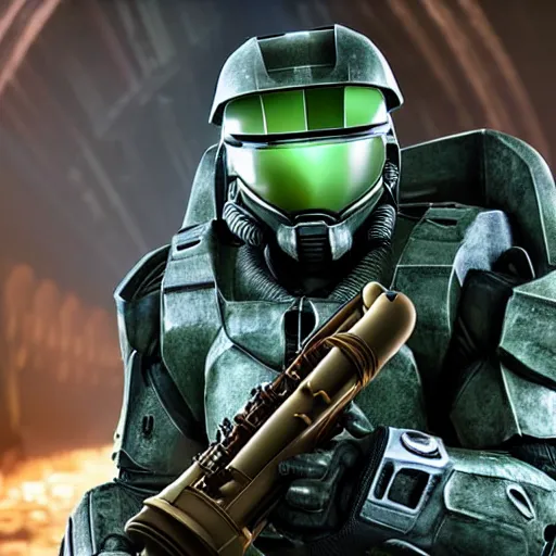 Image similar to kenny g as master chief, epic, saxophone, cinematic, realism, ultra detailed, 8 k