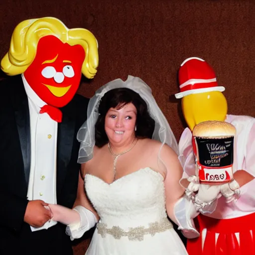 Image similar to Wedding between Ronald McDonald and the Burger King