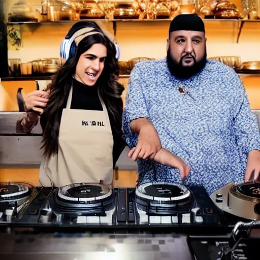Image similar to hila klein from the h 3 podcast and dj khaled on an episode of hell's kitchen