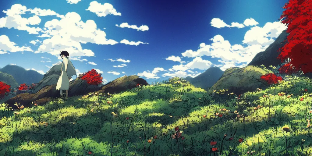 Prompt: A landscape from a film directed by Hayao Miyazaki, wallpaper