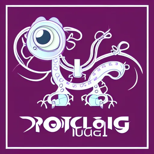 Prompt: a logo with very cute small purple robototechnic dragon with well-designed head and four legs, Disney, digital art