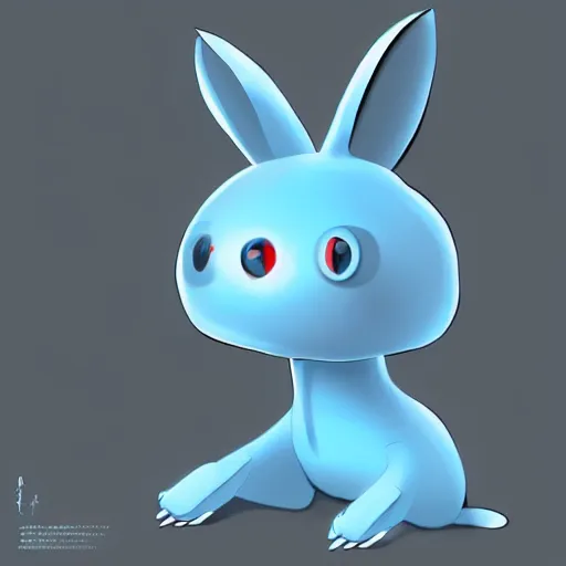 Image similar to artstation, by hayao myazaki, concept art, digital art, light blue, 2 - dimensional, 2 d, a rabbit robot