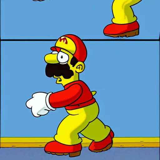 Prompt: mario as a simpsons character