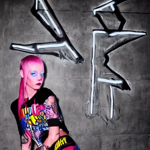 Image similar to die antwoord yolandi zef design graffiti dark lighting