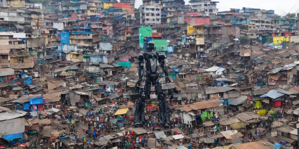 Image similar to giant mecha ROBOT of AJEGUNLE SLUMS of Lagos,