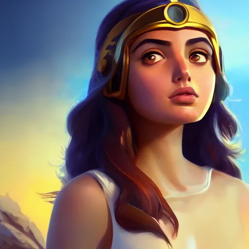 Prompt: Portrait of Ana de Armas as Athena, the greek goddess of wisdom, mattepainting concept Blizzard pixar maya engine on stylized background splash comics global illumination lighting artstation lois van baarle, ilya kuvshinov, rossdraws