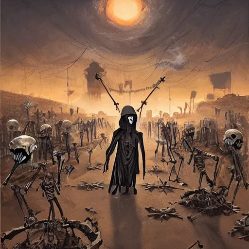 Image similar to a grim reaper, with a skeleton army, surrounded by magic, hd, by stefan koidl