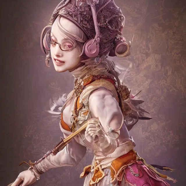 Image similar to studio portrait of neutral good colorful female cleric bard healer as absurdly beautiful, elegant, young skinny gravure idol, ultrafine hyperdetailed face illustration by kim jung gi, irakli nadar, intricate linework, sharp deep focus, bright colors, octopath traveler, final fantasy, unreal engine highly rendered, global illumination, radiant light, detailed and intricate environment