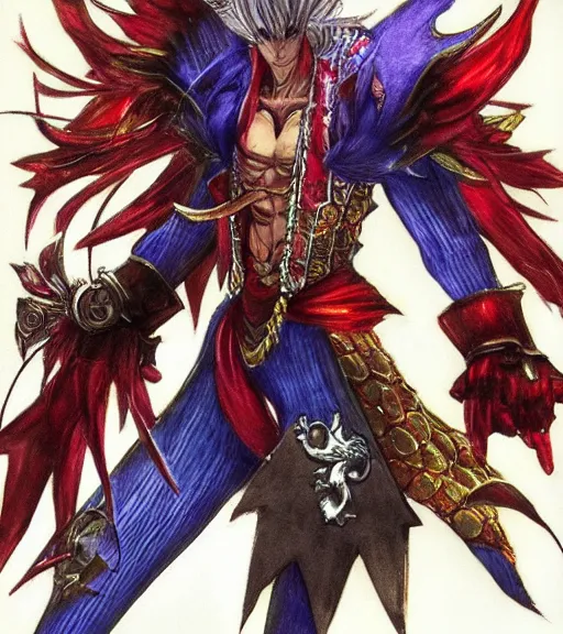 Image similar to kefka palazzo using a smartphone!!!!!!! by yoshitaka amano, concept art