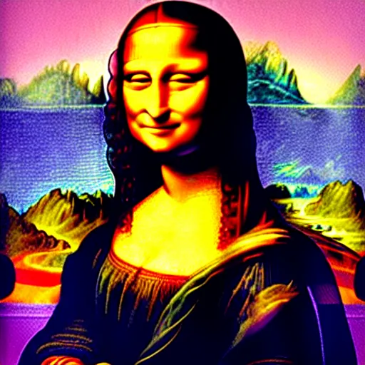 Prompt: mona lisa painted by lisa frank