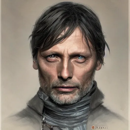 Image similar to Mads Mikkelsen as a fantasy D&D character, portrait art by Donato Giancola and Bayard Wu, digital art, trending on artstation, 4k