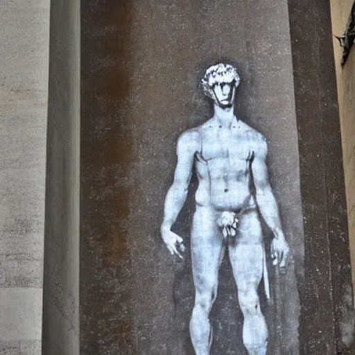 Image similar to graffiti of michelangelo's david, stencil