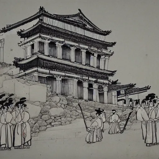 Prompt: Greek acropolis, Chinese ink painting, Qi Baishi style