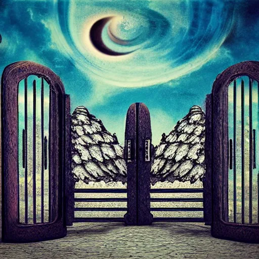 Image similar to the gates of heaven surreal abstract