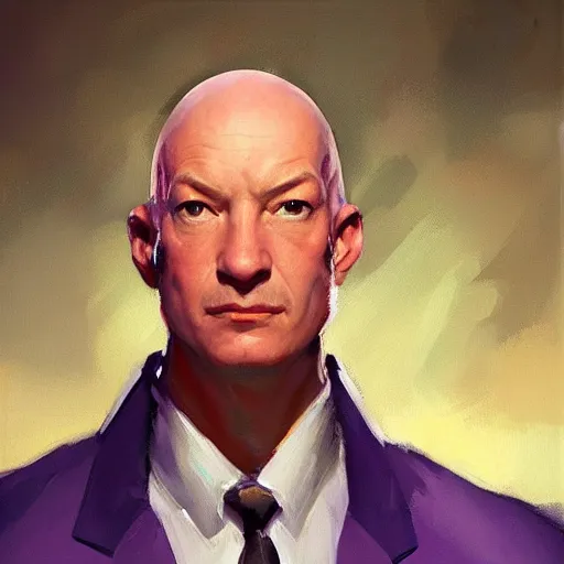 Image similar to Greg Manchess portrait painting of Professor Xavier as Overwatch character, medium shot, asymmetrical, profile picture, Organic Painting, sunny day, Matte Painting, bold shapes, hard edges, street art, trending on artstation, by Huang Guangjian and Gil Elvgren and Sachin Teng