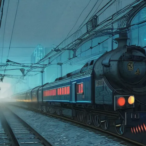 Image similar to 2 :: Train to Hogwarts :: cyberpunk style :: Makoto Shinkai cyberpunk style :: Cinematography by Zack Snyder ::8k resolution :: cinematic shot :: epic :: awe :: masterpiece ::