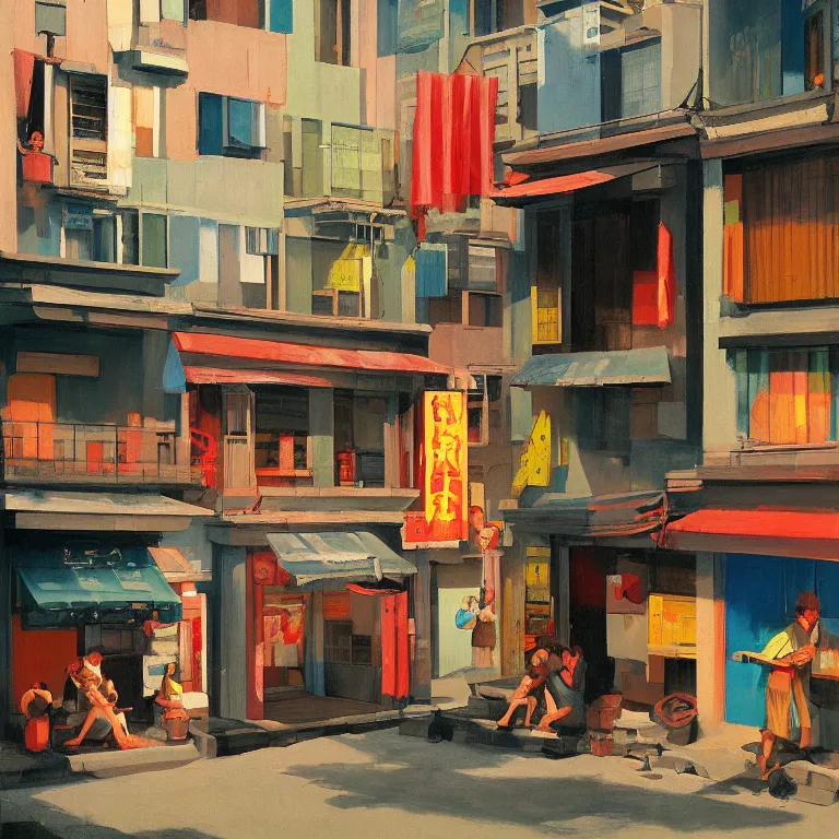 Prompt: honk kong slums, , painted by Edward Hopper, painted by James Gilleard, airbrush