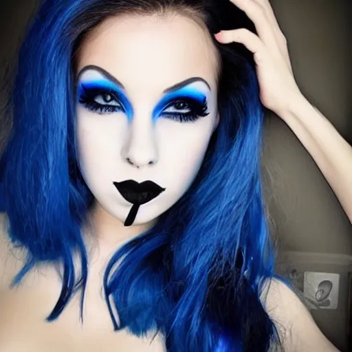 Prompt: beautiful girl black lipstick blue hair