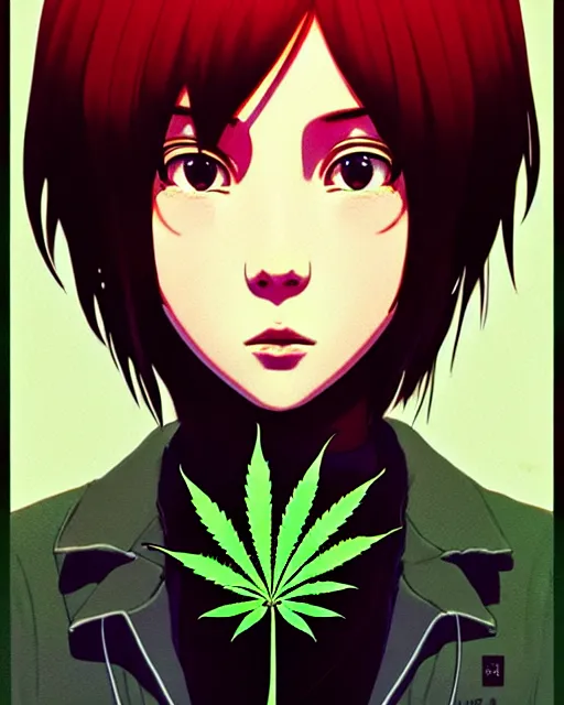 Image similar to cannabis marijuana kid | | very very anime!!!, fine - face, audrey plaza, realistic shaded perfect face, fine details. anime. realistic shaded lighting poster by ilya kuvshinov katsuhiro otomo ghost - in - the - shell, magali villeneuve, artgerm, jeremy lipkin and michael garmash and rob rey