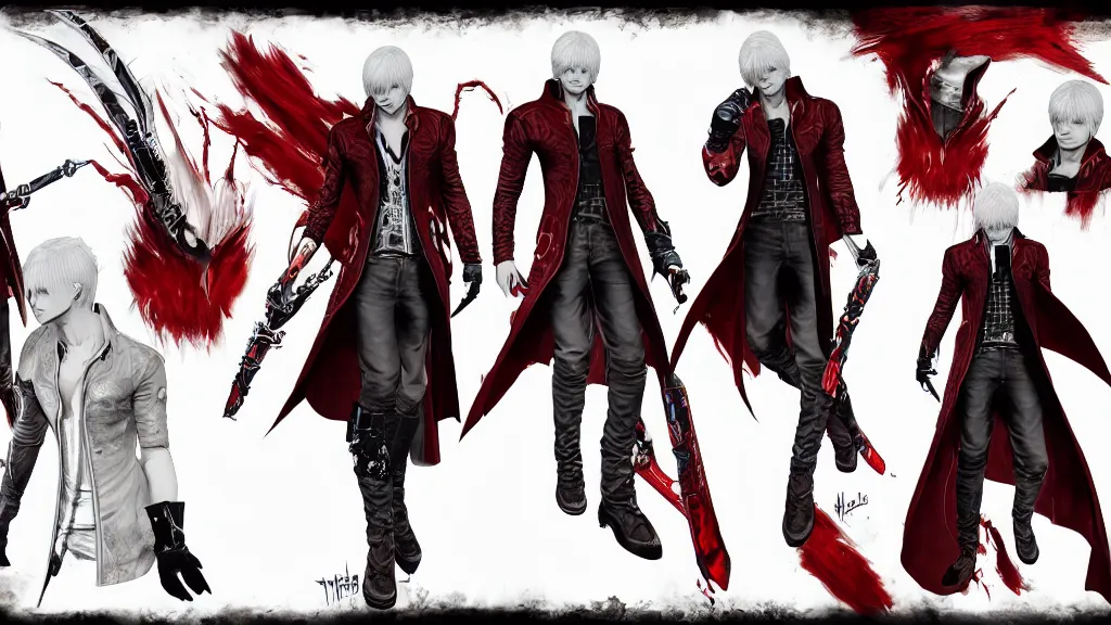 Image similar to devil may cry Sparda character design sheet, trending on artstation