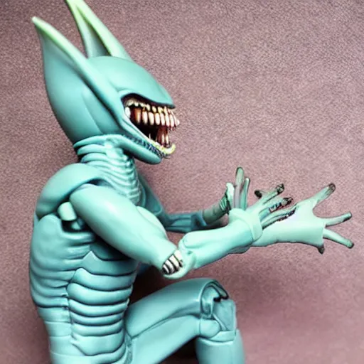 Prompt: cute xenomorph action figure, pastel colors, home display