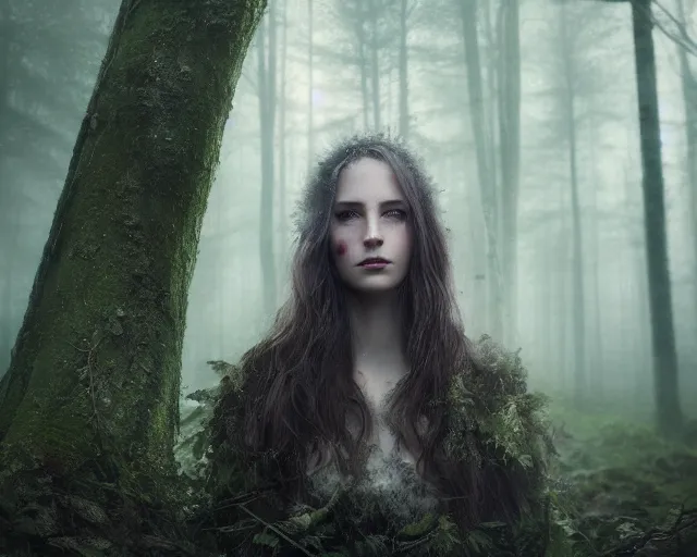 Image similar to 5 5 mm portrait photo of a real life cirila fiona, in a magical forest. dark atmosphere. art by greg rutkowski. highly detailed 8 k. intricate. lifelike. soft light. nikon d 8 5 0.