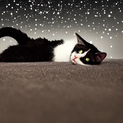 Prompt: cat floating in heavenly cosmic space, dark and magical, shallow depth of field, award - winning 4 k photography