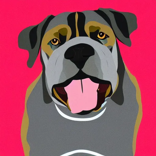 Prompt: a sunset patterned bullmastiff in a white room