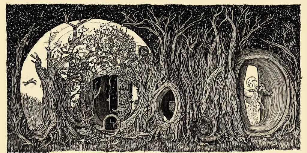 Image similar to “portal to another world by Edward Gorey, trending on artstation, 8k, highly detailed”